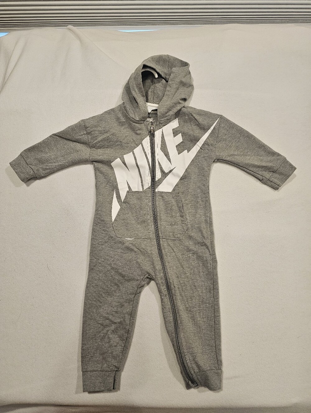 Nike Grey Hooded Baby One-Piece Romper